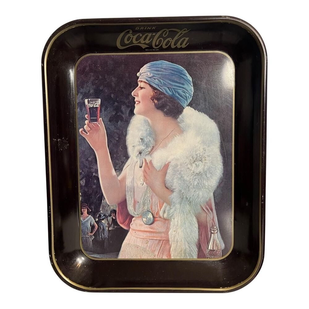 Vintage Coca-Cola Art Deco Flapper Lady Advertising Serving Tray Multicolor